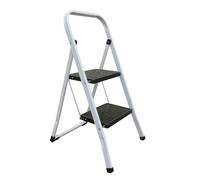 MSV - Escabeau Pliant 2 Marches en Acier - Capacité 150 kg - Norme GS Sécurité - Design Compact et Pliable, Gain de Place - Pieds Antidérapants - Blanc
