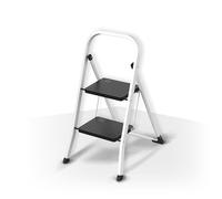 MSV - Escabeau Pliant 2 Marches en Acier - Capacité 150 kg - Norme GS Sécurité - Design Compact et Pliable, Gain de Place - Pieds Antidérapants - Blanc