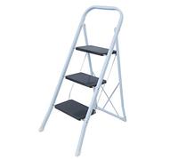 MSV - Escabeau Pliant 3 Marches en Acier - Capacité 150 kg - Norme GS Sécurité - Design Compact et Pliable, Gain de Place - Pieds Antidérapants - Noir et Blanc