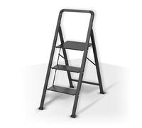 MSV - Escabeau Pliant 3 Marches en Acier - Charge Capacité 150 kg - Norme GS Sécurité - Design Compact et Pliable, Gain de Place - Pieds Antidérapants - Noir