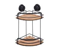 MSV Etagère de Douche d'angle à ventouses 2 Niveaux Bambou & Acier Noir Mat