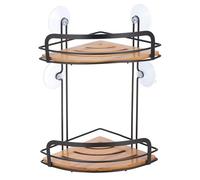 MSV Étagère de Douche d'angle avec ventouses en Acier et Bambou - 31 x 21 x 21 cm - Noir Mat