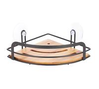 MSV Étagère de Douche d'angle avec ventouses en Acier et Bambou Noir Mat 21 x 21 x 9 cm