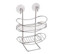 MSV Étagère Panier de Douche à ventouses Ovale & Porte Savon Acier Chromé