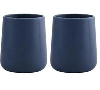 MSV - Gobelet en Céramique - Maonie Bleu Foncé Mat - 300 ML - Pratique Et Esthétique pour Salle de Bain - Facile à Nettoyer - Résistant à l'Humidité - 8.5 x 8.5 x 10 cm (Lot de 2)