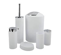 MSV - Lot d'Accessoires Salle de Bains Hannah - 6 Pièces - PP Durable - Poubelle, Brosse WC, Distributeur de Savon, Porte Brosse à Dents, Gobelet, Porte Savon - Couleur Blanc