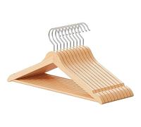 MSV - Lot de 10 Cintres en Bois Massif - Grande Solidité et Capacité de Charge, Côtés Courbés, Ne se Déforment Pas - Crochet Pivotant à 360° - 44 cm - Beige