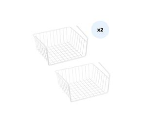 MSV Lot de 2 paniers de rangement sous étagère 30x25,5x14cm en Acier Blanc Mat