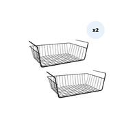 MSV Lot de 2 paniers de rangement sous étagère 38,5x25,5x14cm en Acier Noir Mat