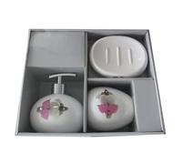 MSV, Lot de 3 Accessoires de Salle de Bain Borneo - Distributeurs de Savon, Porte-Savon et Gobelet pour Brosse à Dents - Blanc - Pratique et Élégant - Taille Standard