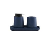 MSV Lot de 3 Accessoires de Salle de Bain en céramique MAONIE Bleu foncé Mat