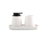 MSV - Lot de 3 Accessoires de Salle de Bain en céramique Maonie - Set Salle de Bain Design avec Distributeur de Savon - gobelet et Plateau Multifonction - Collection élégante et Tendance - Blanc Mat