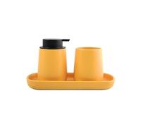 MSV - Lot de 3 Accessoires de Salle de Bain en céramique Maonie - Set Salle de Bain Design avec Distributeur de Savon - gobelet et Plateau Multifonction - Collection élégante et Tendance - Safran Mat