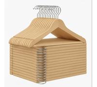 MSV - Lot de 36 Cintres en Bois Massif - Grande Solidité et Capacité de Charge, Côtés Courbés, Ne se Déforment Pas - Crochet Pivotant à 360° - 44 cm - Beige