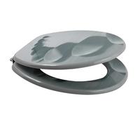 MSV - Lunette de WC et Abattant Noyau en Bois MDF - Charnières Acier Inoxydable - Motif Galets - Taille Unique - Gris - Surface Facile à Nettoyer - Compatible WC Standard