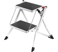 MSV - Marchepied Pliant 2 Marches en Acier - Charge 150 kg - Norme GS Sécurité - Antidérapant et Compact - Idéal Maison, Cuisine, Bureau et Bricolage - Blanc