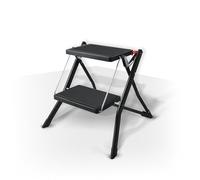 MSV - Marchepied Pliant 2 Marches en Acier - Charge 150 kg - Norme GS Sécurité - Antidérapant et Compact - Idéal Maison, Cuisine, Bureau et Bricolage - Noir