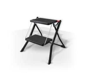 MSV - Marchepied Pliant 2 Marches en Acier - Charge 150 kg - Norme GS Sécurité - Antidérapant et Compact - Idéal Maison, Cuisine, Bureau et Bricolage - Noir