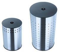 MSV MS459 - Ensemble de 2 paniers à linge en acier inoxydable, couvercles en MDF, capacité de 12 litres et 35 litres, couleur argentée et noire, forme ronde, en acier inoxydable, en acier inoxydable,