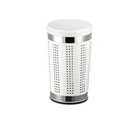 MSV- Panier à Linge 46 l en INOX Blanc avec Couvercle Coussin rembourré - Coffre à Linge ventilé avec Trous d’aération - utilisable comme Panier à Linge - Poubelle ou Corbeille - 35 x 60,5 cm
