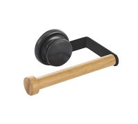 MSV Porte Rouleau Papier WC Mural Mega VENTOUSE Bambou & Acier Noir