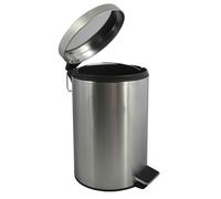 MSV - Poubelle à pédale en Inox - Pédale pour pied - pour Petits Espaces - Couvercle à Fermeture en Douceur - avec Seau Intérieur - Ronde - 12 Litres - Gris