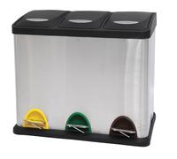 MSV Poubelle Système de tri des déchets 24 L (3x8 litres) avec seau intérieur grandes poubelles Poubelle à pédale inox