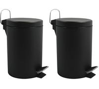 MSV - Poubelle Cosmétique Salle de Bain - Acier Inoxydable avec Seau Intérieur Amovible - Poubelle à Pédale Compacte - Ø 3L - Noir Mat - Fermeture Douce et Nettoyage Facile (Lot de 2)