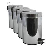 MSV - Poubelle Cosmétique Salle de Bain - Acier Inoxydable avec Seau Intérieur Amovible - Poubelle à Pédale Élégante - Compacte et Pratique - Argent - 3L (Lot de 4)