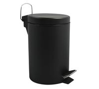 MSV - Poubelle Cosmétique Salle de Bain - Acier Inoxydable avec Seau Intérieur Amovible - Poubelle à Pédale Compacte - Ø 3L - Noir Mat - Fermeture Douce et Nettoyage Facile
