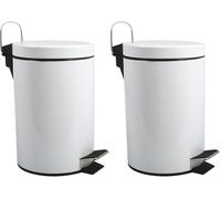 MSV - Poubelle Cosmétique Salle de Bain - Acier Inoxydable avec Seau Intérieur Amovible - Poubelle à Pédale Élégante - Compacte et Pratique - Blanc - 3L (Lot de 2)
