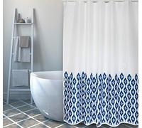 MSV Rideau de Douche Polyester Ikat 180x200cm QUALITÉ Premium Bleu & Blanc