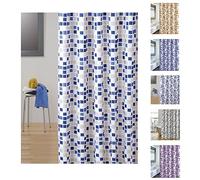 MSV Rideau de Douche Polyester MOSAIKO 180x200cm QUALITÉ Premium Bleu & Beige - Anneaux Inclus