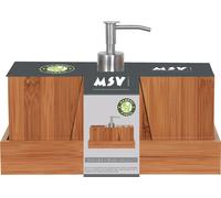 MSV Set d'accessoires de salle de bain 3 pièces avec distributeur de savon et porte-brosse à dents en bambou et acier inoxydable Set d'accessoires de salle de bain