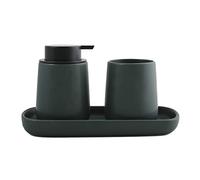 MSV Set de Salle de Bain 3 pièces en céramique Maonie Distributeur de Savon Porte-Bijoux et gobelet à Brosse à Dents Vert foncé