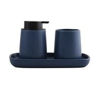 MSV Set de Salle de Bain 3 pièces en céramique Maonie Distributeur de Savon Porte-Bijoux et gobelet à Brosse à Dents Bleu foncé