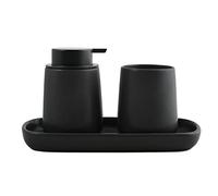 MSV Set de Salle de Bain 3 pièces en céramique Maonie Distributeur de Savon Porte-Bijoux et gobelet à Brosse à Dents Noir
