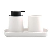 MSV Set de Salle de Bain 3 pièces en céramique Maonie Distributeur de Savon Porte-Bijoux et gobelet Blanc