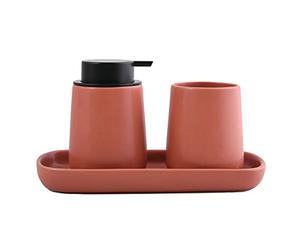 MSV Set de Salle de Bain 3 pièces en céramique Maonie Distributeur de Savon Porte-Bijoux et gobelet à Dents Rouge Terre Cuite