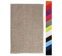 MSV - Tapis de Bain Microfibre Chenille - Poils Longs Anti-dérapant - Lavable en Machine - Boucle d'Accrochage Pratique - Confort et Hygiène Optimisés - Taupe - Unitaire - 60x90 cm