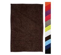 MSV - Tapis de Bain Microfibre Chenille - Poils Longs Anti-dérapant - Lavable en Machine - Boucle d'Accrochage Pratique - Confort et Hygiène Optimisés - Marron Chocolat - Unitaire - 60x90 cm