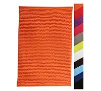 MSV - Tapis de Bain Microfibre Chenille - Poils Longs Anti-dérapant - Lavable en Machine - Boucle d'Accrochage Pratique - Confort et Hygiène Optimisés - Orange - Unitaire - 60x60 cm