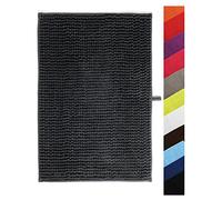 MSV - Tapis de Bain Microfibre Chenille - Poils Longs Anti-dérapant - Lavable en Machine - Boucle d'Accrochage Pratique - Confort et Hygiène Optimisés - Gris Foncé - Unitaire - 60x90 cm