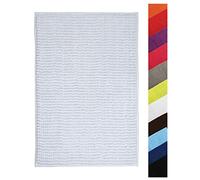 MSV - Tapis de Bain Microfibre Chenille - Poils Longs Anti-dérapant - Lavable en Machine - Boucle d'Accrochage Pratique - Confort et Hygiène Optimisés - Blanc - Unitaire - 60x90 cm