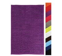MSV - Tapis de Bain Microfibre Chenille - Poils Longs Anti-dérapant - Lavable en Machine - Boucle d'Accrochage Pratique - Confort et Hygiène Optimisés - Violet - Unitaire - 60x60 cm