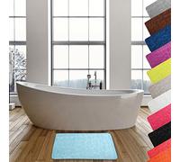 MSV - Tapis de Bain Microfibre Pebble - Absorbant et Antidérapant - 50 x 80 cm - Bleu Clair - Lavable en Machine - Séchage Rapide - Confort Optimal pour Salle de Bain