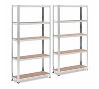 msw MSW-STSH-33 Étagère charge lourde Étagère métallique Étagère d'atelier 90 x 30 x 180 cm Supporte 5 x 175 kg Gris Lot de 2