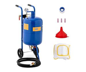 MSW Sableuse Mobile Pneumatique, 40 l, 7,6 Bars, Tuyau 2,5 m | Aérogommeuse Mini, Machine À Sabler Portative, Roulettes Intégrées, 4 Buses, Masque