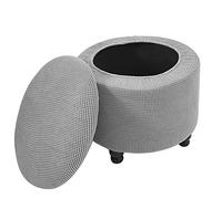 Mswborml M,2PCS, Ultra Doux Housse de Pouf Rond Extensible avec Couvercle de Rangement, Antidérapante Housse Tabouret Rond Jaune/Vert/Gris/Beige/Blanc, Housses de Repose-Pieds avec Fond Élastique