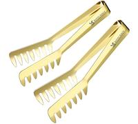 MSY BIGSUNNY Lot de 2 pinces à pâtes en acier inoxydable de 20,3 cm, pinces à spaghetti avec dents, pinces de service pour nouilles, spaghettis, cuisine (doré brillant)
